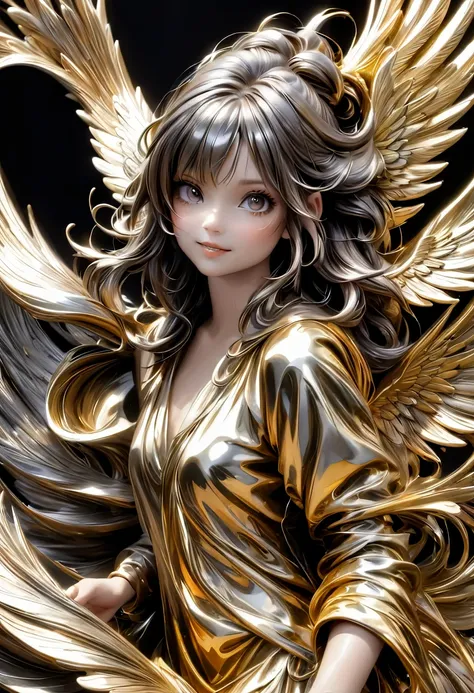 liquid metal sculpture, a harpy girl