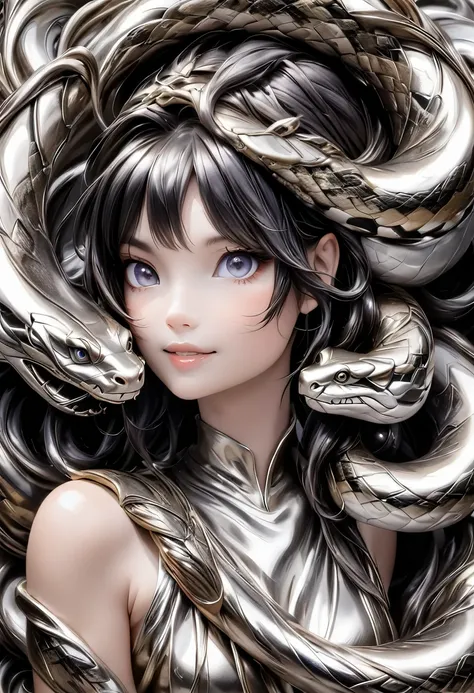 liquid metal sculpture, a snake girl