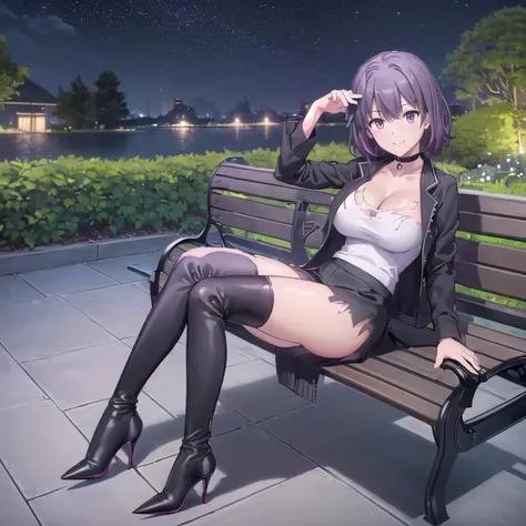 １people々 girl,((Haruno YukinoshitaFull Body)),Purple Hair ,(masterpiece:1.2), highest quality, (((Thin legs))),((((High resolution)))), unity 8k wallpaper, (shape:0.8), Highly detailed face, Perfect lighting, Extremely detailed CG,(((garden)))),(((((Big Br...