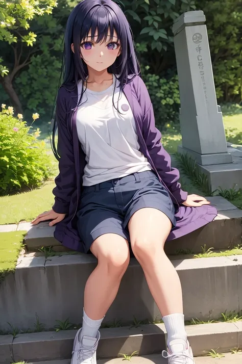 1girl, 1girl hinata full body, Hinata Hyuga, Hinata Hyuga naruto shippuden, hyuga hinata, (anime: naruto), adorable, female body, perfect body, fullbody, lavender gentle eyes, dark blue hair, dark blue long hair, beautiful, perfect body, wearing: white and...