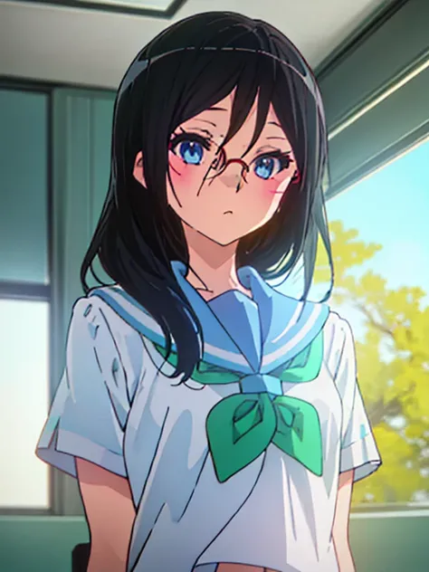 best quality, masterpiece, highres, solo, {tanaka_asuka_soundeuphonium:1.15}, black_hair, long_hair, glasses, blue_eyes, blush, ...