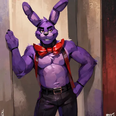 purple rabbit from fnaf 1, bonnie, bonnie rabbit, solo, male, purple rabbit, perfect nose, rabbit ears, long ears, male face, ha...