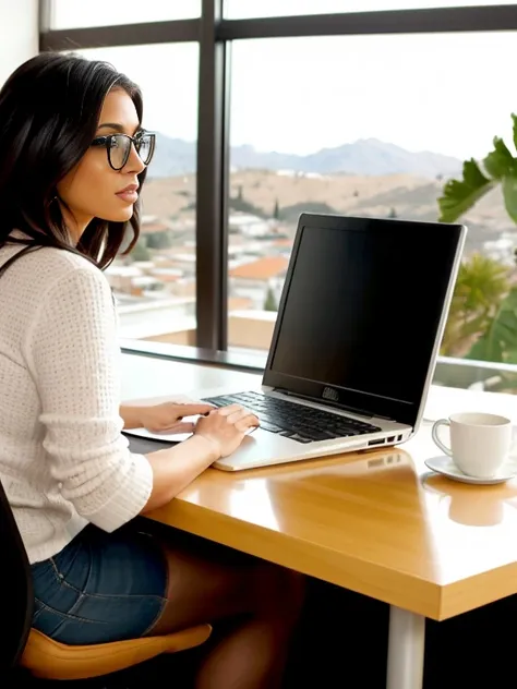 woman sitting at a desk with a credit card and laptop, en frente de una computadora, imagen del anuncio, sentado frente a la com...