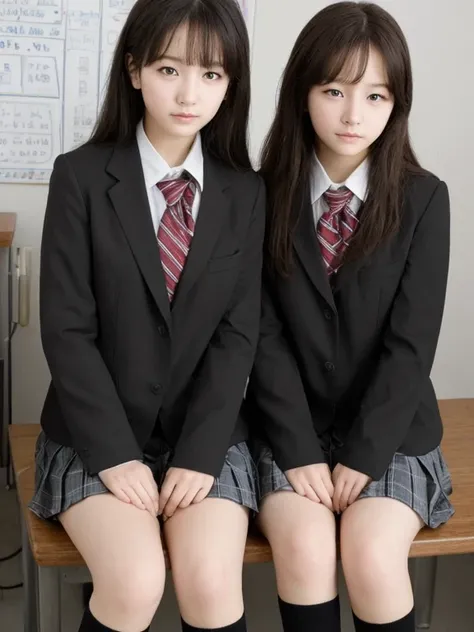 Realistic pictures of cute girls、Black School Uniforms