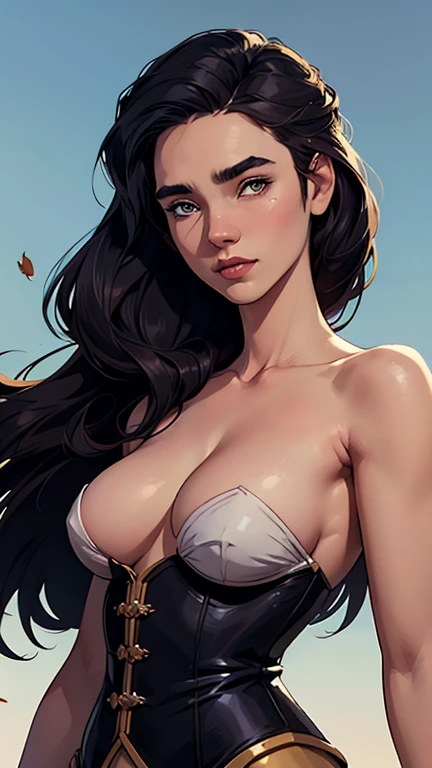 GTA style portrait mode with smile on her face and completely naked breasts showing a little fear Breast size Name of beautiful breasts without clothes naked with wonderful and well detailed body small medium breasts well designed long straight hair, tingi...