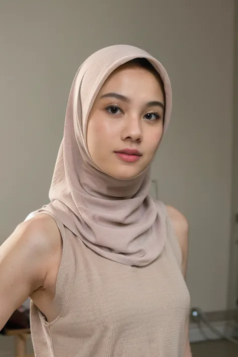 ((best quality)), ((masterpiece)), (detailed), beautiful, wear hijabi, sleeveless turtleneck