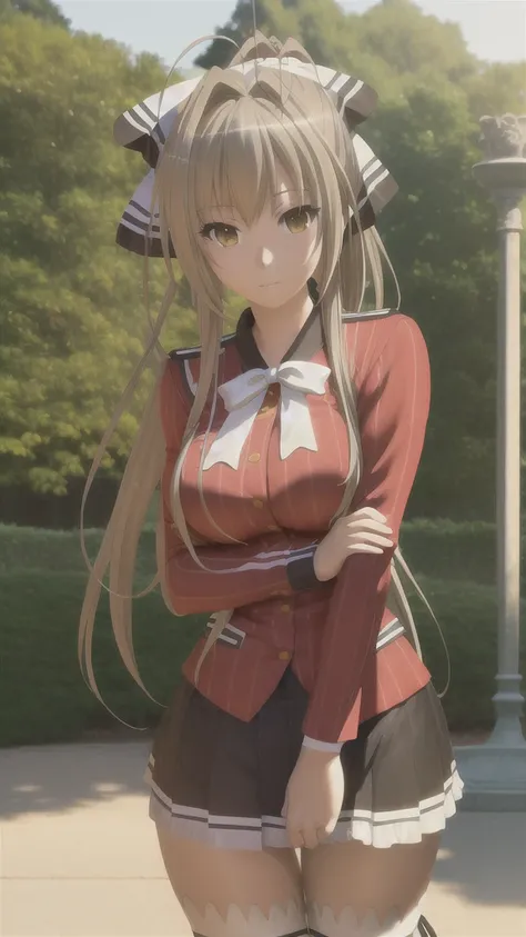 1 chica, sento isuzu, uniforme-isuzu, solo, de pie, feliz, parque de atracciones,   (ultra high resolution,mejor calidad), profe...