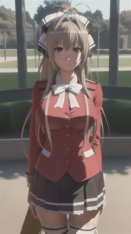 1 chica, sento isuzu, uniforme-isuzu, solo, de pie, feliz, parque de atracciones,   (ultra high resolution,mejor calidad), profe...