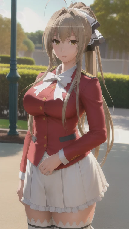 1 chica, sento isuzu, uniforme-isuzu, solo, de pie, feliz, parque de atracciones,   (ultra high resolution,mejor calidad), profe...