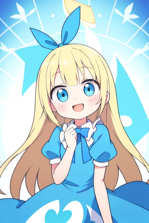 beauty girl,blonde hair,bestquallity,cute blue dress,Alice in wonderland,smile