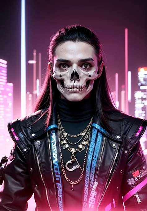 a teenage fashion model wearing an exo-skeleton mask, vibrant colors, futuristic cyberpunk style, intricate details, cinematic l...