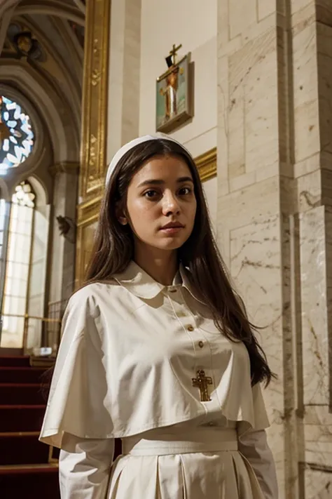 Uma mulher linda, no Vaticano, wearing catholic clothes 