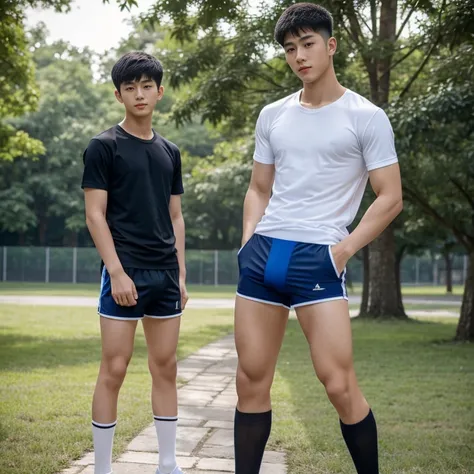 16 years old teenagers , very young , light-skin , wearing an dark blue sexy underwear, tmasterpiece，k hd，the feet，black long socks，The barefoot , blue colour , handsome and cute , extreme cute boy , white skin , dark blue underwear boxers shorts , extreme...