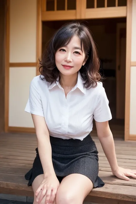 (top-quality, masterpiece,photo realistic,ultra-detailed,Textured skin:1.2),break ((crawl on ones hands and knees)),(1 girl),
break  (mini skirt),(shirts),
break (japanese mature woman),(45 years old),
break (natural hair style),natural eyeblow,smile,