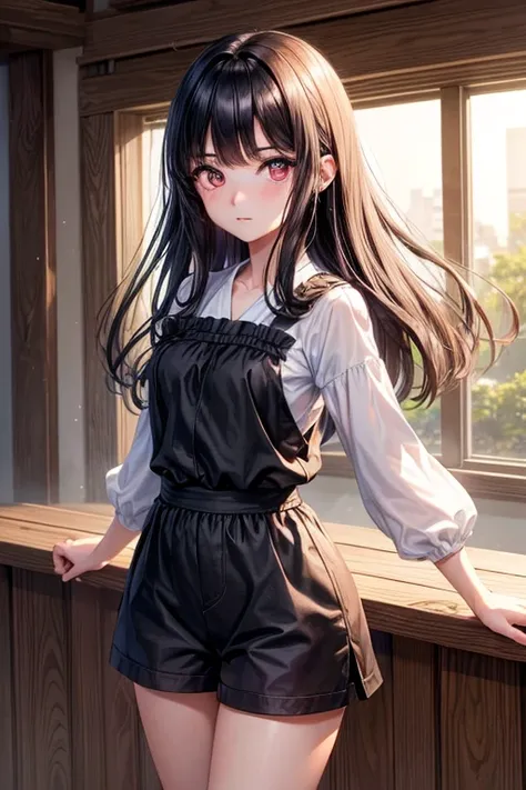 aokiyuriko, Aoki Yuriko, cabello corto, by the chestnut, golpes, (ojos amarillos:1.5), anteojos,
ROMPER skirt, camisa, mangas cortas, Pantys, black Pantys, volantes,
ROMPER looking at viewer, 
ROMPER indoors,
ROMPER (obra maestra:1.2), mejor calidad, high ...