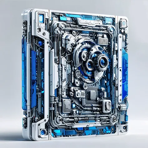 (metal card:1.5), digital art，cyberpunk，(white ceramic housing:1.5)，blue transparent glass，3d rendering，ray tracing，reasonable s...