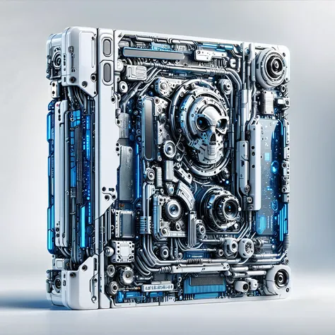 (metal card:1.5), digital art，cyberpunk，(white ceramic housing:1.5)，blue transparent glass，3d rendering，ray tracing，reasonable s...