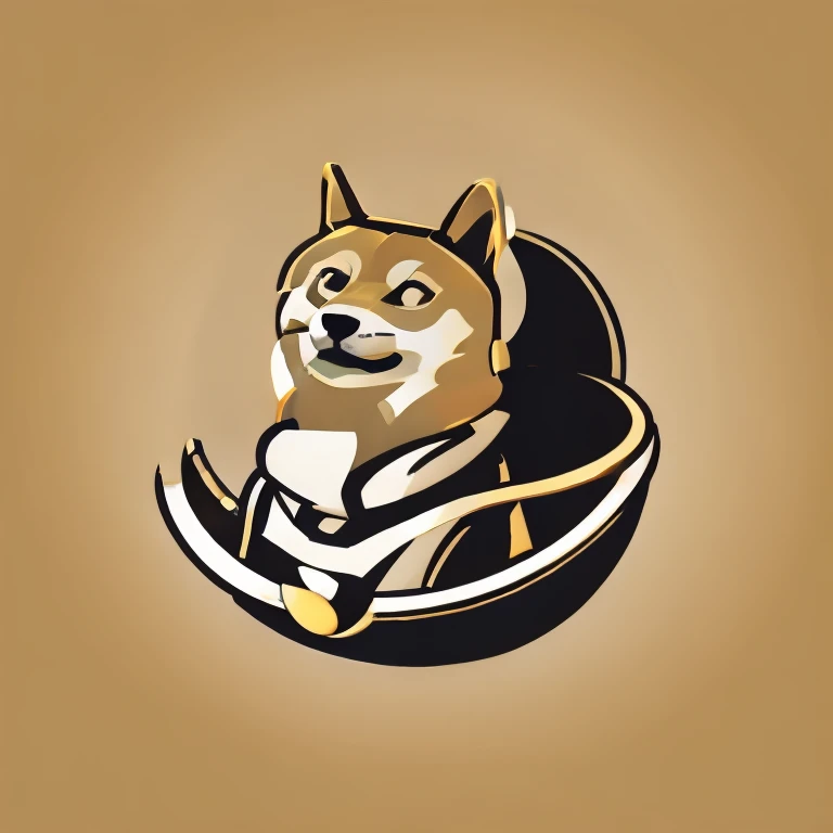 shadow flat vector art logo for doge cheems, simple, funny, humor, gold coin as background