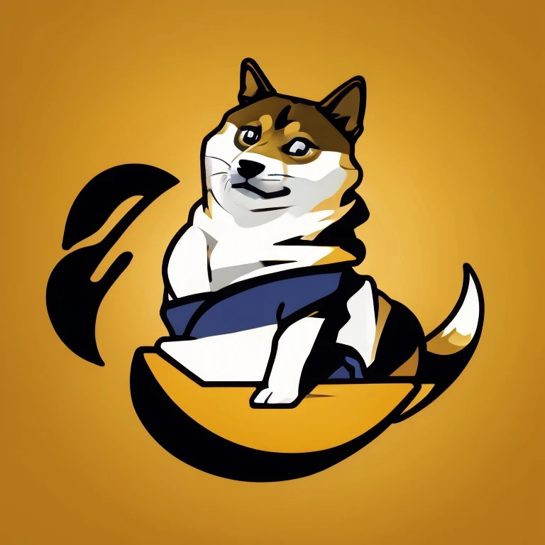 shadow flat vector art logo for doge cheems,  meme, funny, humor, gold background