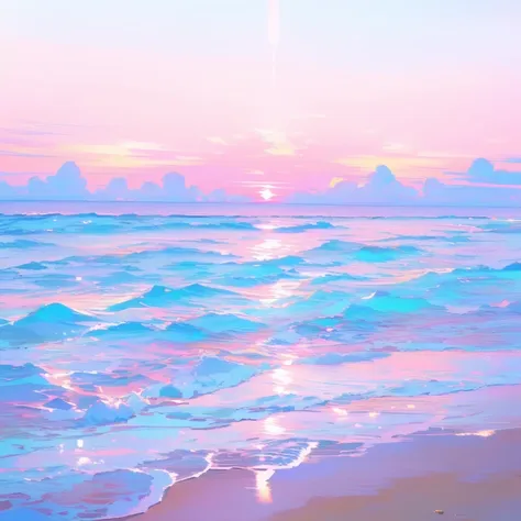 pastel sunset, beautiful sea, pastel colored sunrise, the aesthetics of dreamwave, vaporwave ocean, calm colors, gentle colors, ...