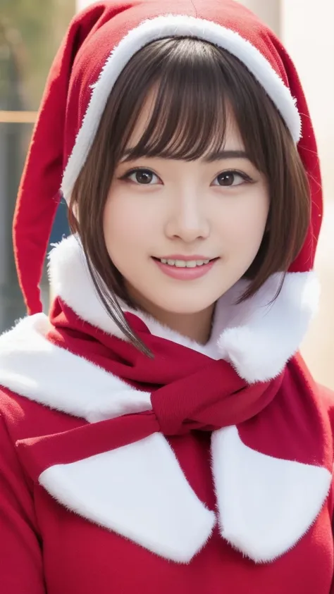 1girl, ultra young japanese girl, santa claus clothes and scarf, slim fit, incredibly cute, very short hair, big smile, ultra beautiful detailed eyes, beautiful detailed lips, extremely detailed face, long eyelashes, innocent, artless, natural makeup, best...