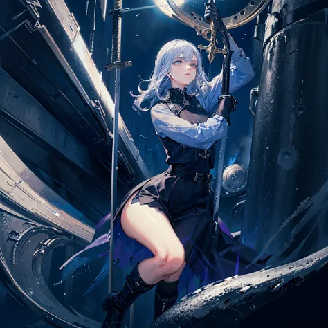 (masterpiece, top quality, best quality, official art, beautiful and aesthetic:1.2), extreme detailed,a girl holding a sword,highest detailed, dramatic situation, dramatic lightning 