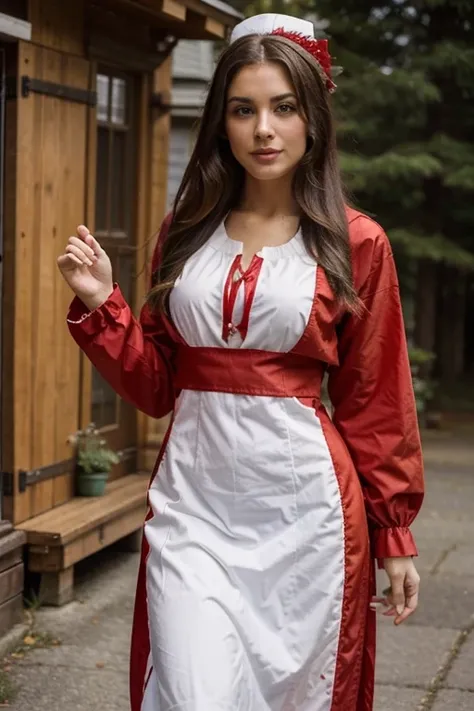 Beautiful woman, 22 years, Canada 🇨🇦, dressed in traditional clothing red white 