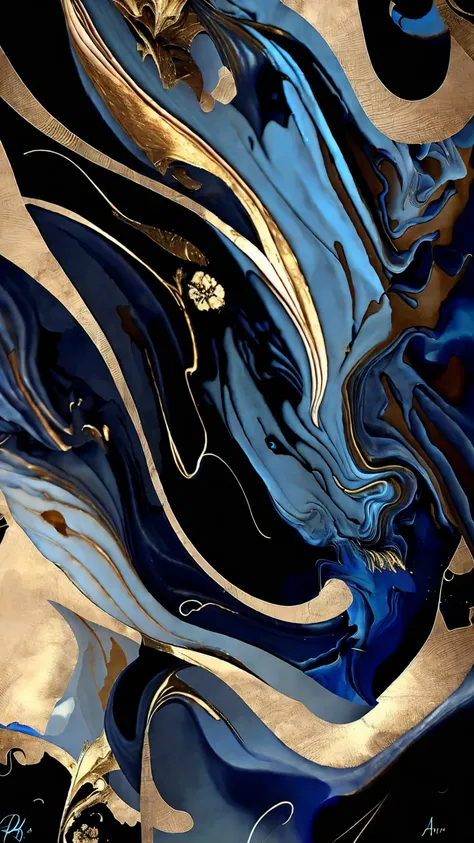 a beautiful abstract marble texture, with colors of black, blue and gold, highly detailed, intricate design, marble material, bl...