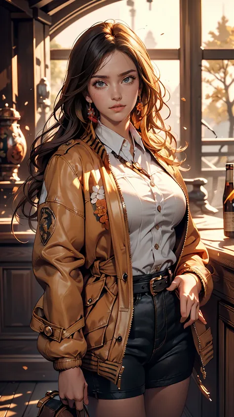 c.c., Expressionless, , (masterpiece, highest quality, Super detailed, Best Shadow, Volumetric lighting), (Beautifully detailed face, Beautiful fine details), (Best lighting),, Orange eyes, Very long hair, (White straitjacket:1.4), Black belt, , (Cowboy Sh...