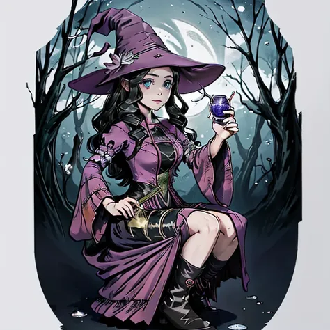 a beautiful witch girl preparing a potion