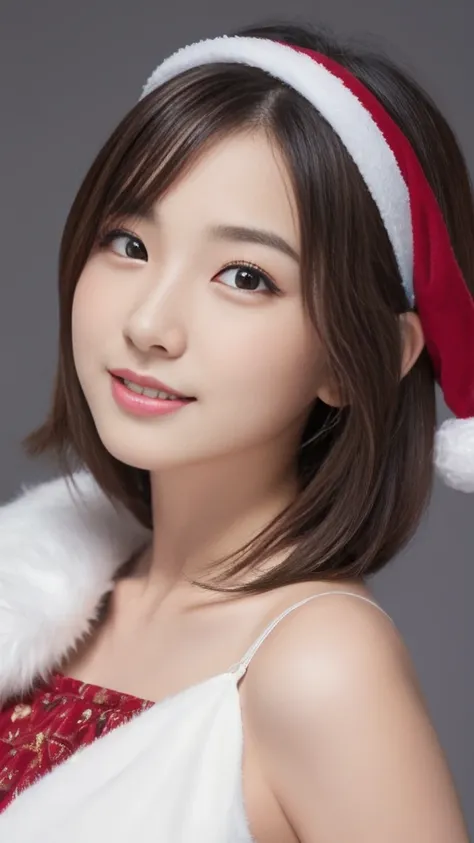 1baby fece girl, ultra young japanese girl, santa claus clothes and scart, slim fit, incredibly cute, very short hair, Big smile, (Ultra beautiful detailed eyes), beautiful detailed lips, extremely detailed face, long eyelashes, innocent, artless, natural ...