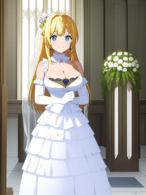 ((masterpiece)), (((best quality))), ((ultra-detailed)), ((illustration)), ((disheveled hair)), ((frills)), (1 girl), (solo)
,alternative_costume
,anthropomorphization
,ascot
,bangs
,bare_shoulders
,blonde_hair
,blue_eyes
,blurry
,breasts
,clavicle
,cleava...