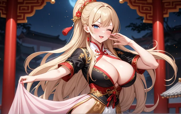 ((One girl)), Beautiful Face,Seduce,((Wink:2.0)),Blushing,Glossy Lips,Abstract, night,Chinese court, ((Anime style background)),masterpiece, highest quality, so beautiful, Absurd, up to date, Complex details, Pink long nails,AI-generated, Complex,High reso...