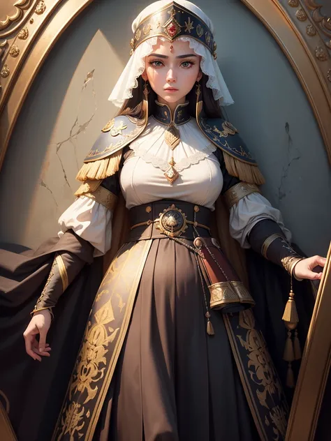 She is a Janissary a member in the elite infantry units that formed the Ottoman Sultans household troops in the times of the fall of Constantinople, ((Best quality)), ((masterpiece)), (highly detailed:1.3), Depth-of-field, Multi-layered textures, HDR (High...