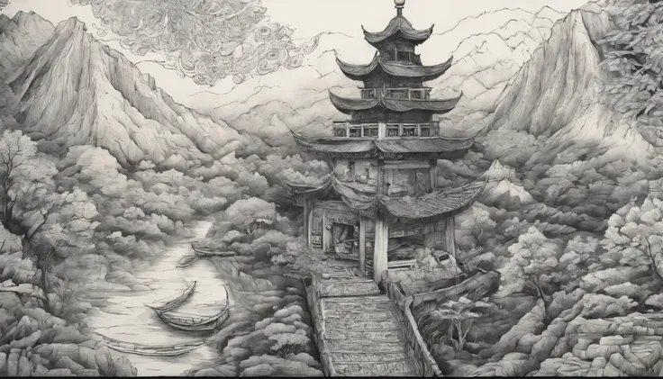 Traditional Chinese colored ink painting，Dancyan， Vision，Hengshan Mountain, Chinyue