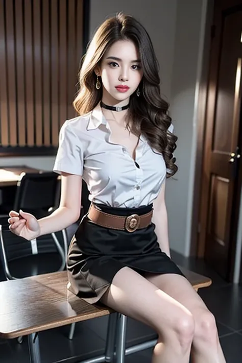 (Masterpiece, best quality, alone, รายละเอียดที่complex, Chromatic aberration), realistic, ((Moderate breath)), hair in one eye,purple eyes, earring, sharp eyes, choker, (symmetrical eyes),(Perfect symmetrical body),Photo of a beautiful 24 year old girl, B...