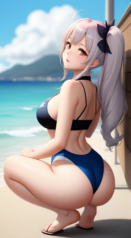 Anime - imagem estilo de uma mulher com uma bunda enorme em uma roupa roxa, um desenho de anime de Shitao, pixiv, Arte peluda, the anime girl is squatting, linda garota de anime agachada, estilo azur lane, do videogame azur lane, , lit from behind, curvand...