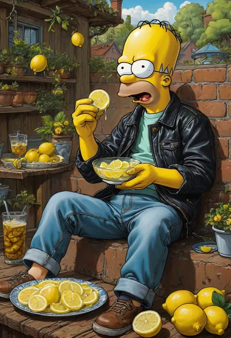 people Eating Lemon, Challenge, by Bart Simpson, best quality, masterpiece, very aesthetic, perfect composition, intricate details, ultra-detailed