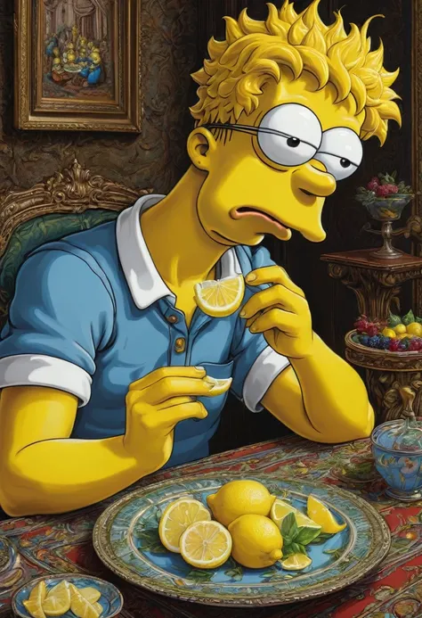 people Eating Lemon, Challenge, by Bart Simpson, best quality, masterpiece, very aesthetic, perfect composition, intricate details, ultra-detailed