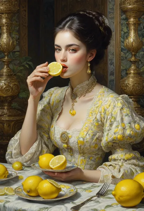 people Eating Lemon, Challenge, by H.J. Ford, best quality, masterpiece, very aesthetic, perfect composition, intricate details, ultra-detailed