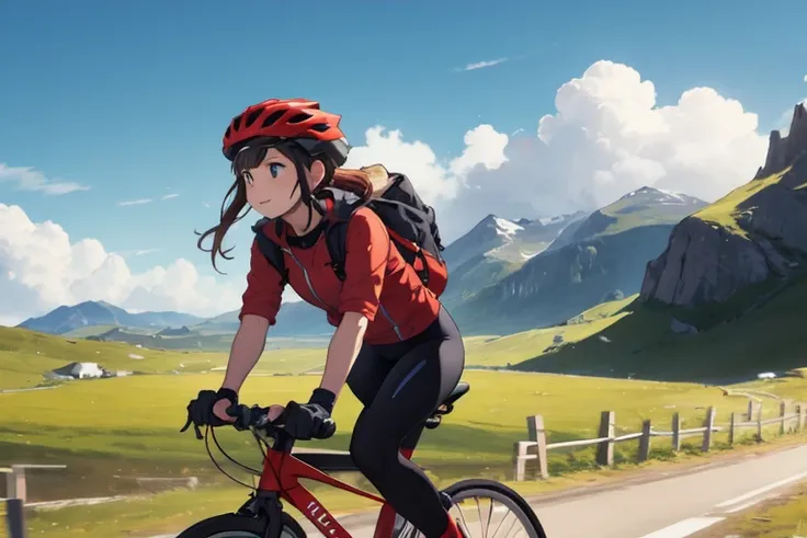 1girl  , riding a bike, landscape