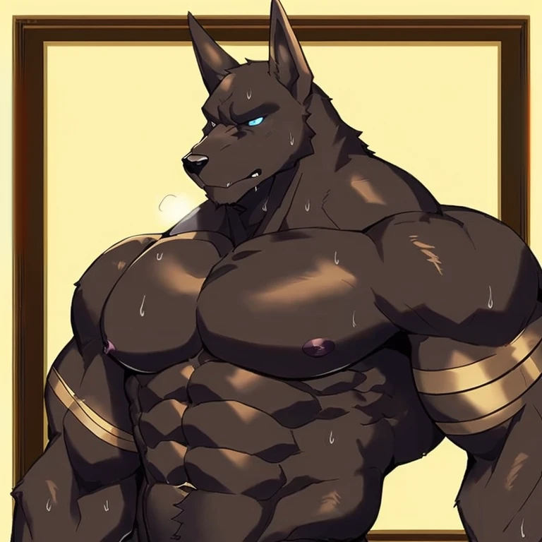 1boy,(nasus):1,solo,muscular male,masterpiece,muscular,muscular anthro,(sweat:1.2),aged up,looking at viewer,by drks,masterpiece,best quality,(nasus):0.9,solo, masterpiece,nude,penis,masterpiece,2d