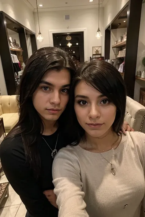 Joven pareja emo ella es mexicana y el es polaco muy hermoso, make them taking a selfie shopping in a luxury furniture store she is much shorter in height