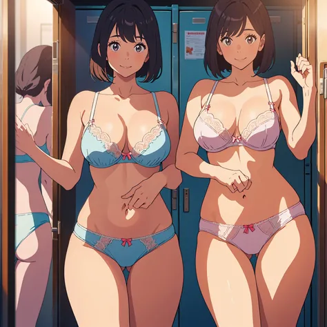 masterpiece, top quality, ((((Incredibly ridiculous)))), ((Absurd)), Extremely delicate and beautiful, Anime style, (Three female teachers in underwear), perfect-composition, cowboy shot, white bra, white panties, extremely detailed texture, (((threads of ...