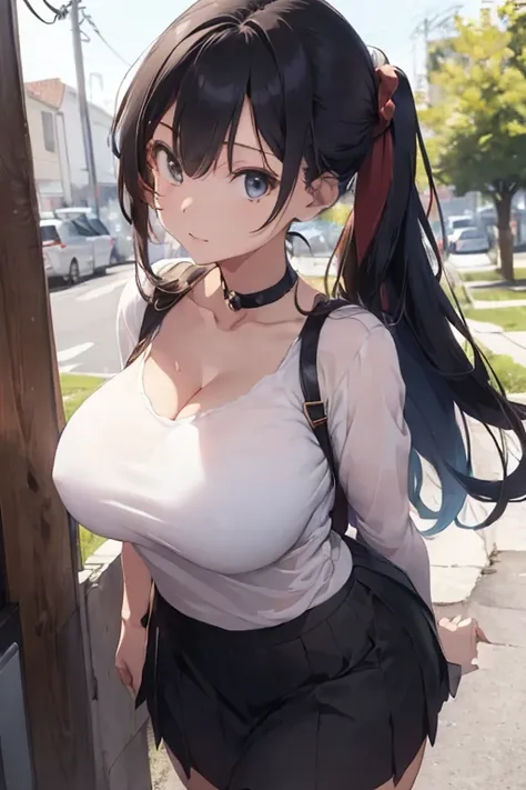 /(Girl),(anime),(super pretty young woman, pretty face),(18 years old),(mature and large body with super large GL breasts and large ass),(Wearing),+,(a tight blouse with a sexy neckline in the middle and a sexy tight straight skirt)