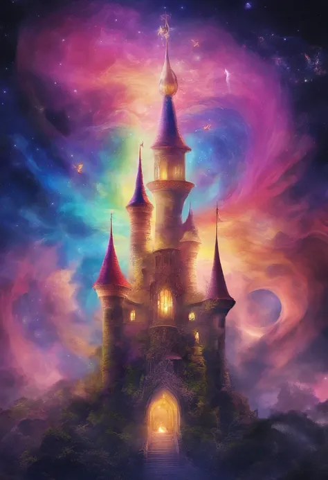 Ascension，Liberation of the Soul，Candles burning in rainbow colors，Heavenly Paradise，fantastic，Out of this World，Otherworldly atmosphere，Luxurious and gorgeouasterpiece．