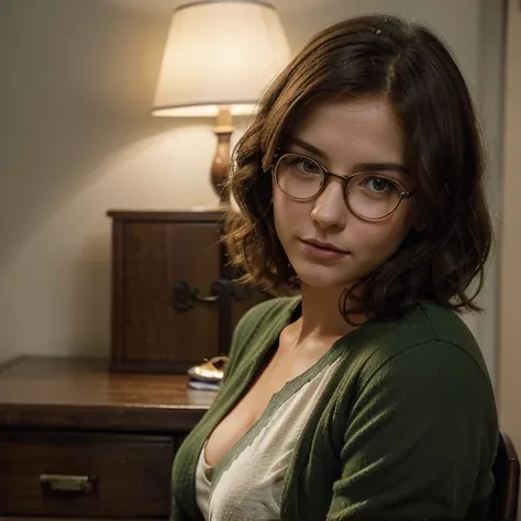 She is a woman in her twenties, with an appearance that combines the classic elegance of Jenna Coleman with the touch of determination of Resident Evils Jill Valentine. Her brown hair falls in soft curls to her shoulder, framing a delicate face adorned wit...