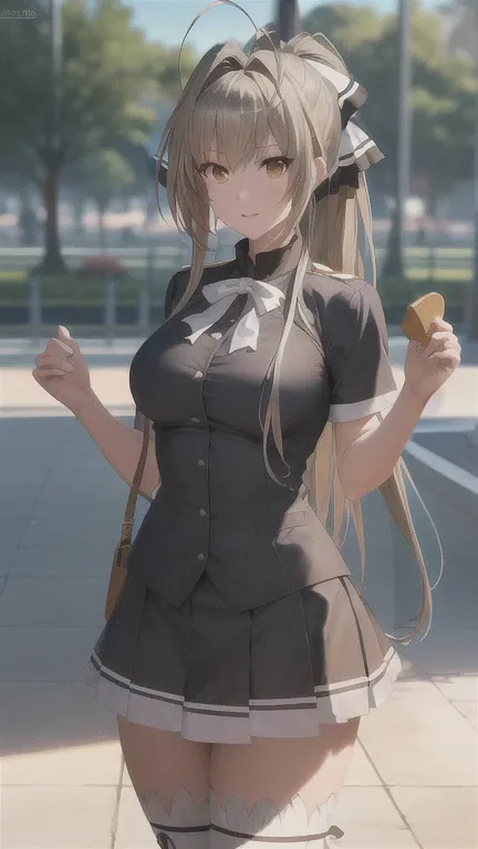 1 chica, sento isuzu, uniforme-isuzu, solo, de pie, feliz, parque de atracciones,   (ultra high resolution,mejor calidad), (8k, ...