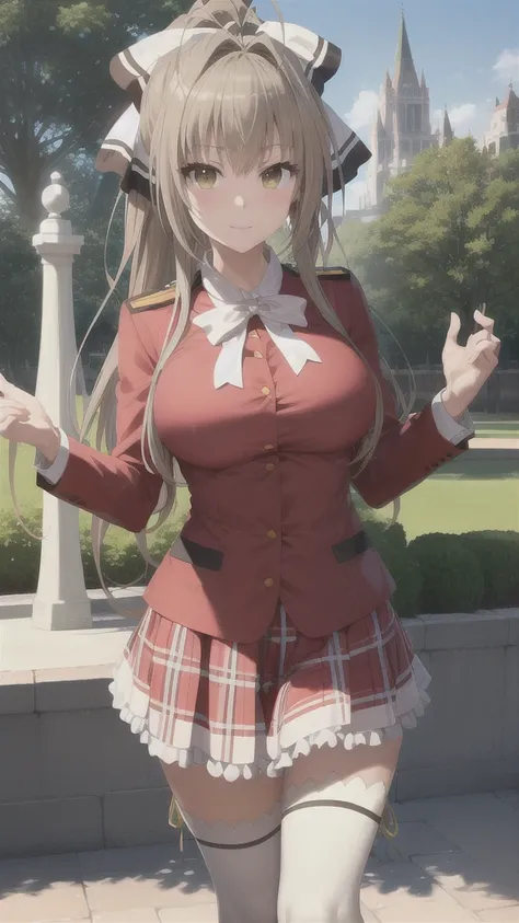 1 chica, Sento Isuzu, uniforme-isuzu, solo, de pie, feliz, parque de atracciones,   (ultra high resolution,mejor calidad),