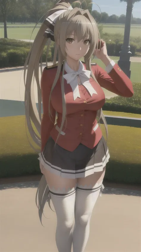 1 chica, sento isuzu, uniforme-isuzu, solo, de pie, feliz, parque de atracciones,   (ultra high resolution,mejor calidad), profe...